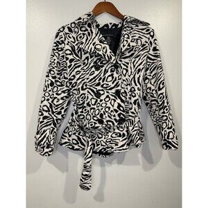 Marina Luna Womens Black And White Animal Print JacketSize S Trendy Casual
